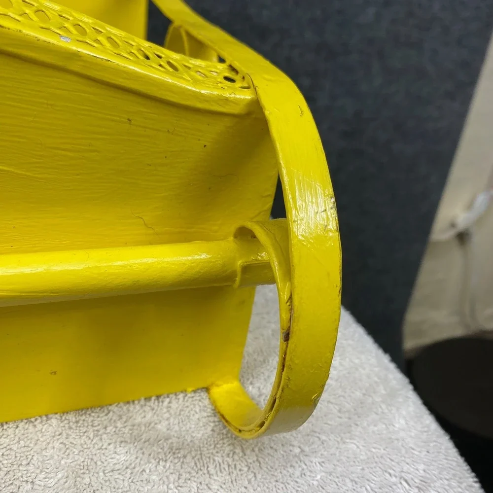 Vintage Yellow Metal 2 Tier Wall Shelf Scrollwork Gallery Rail 14x12x4